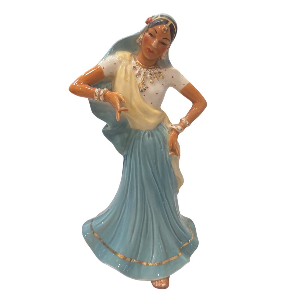 Vintage Porcelain Figurine Indian Dancer Blue Gold
Hand painted 1 finger broke